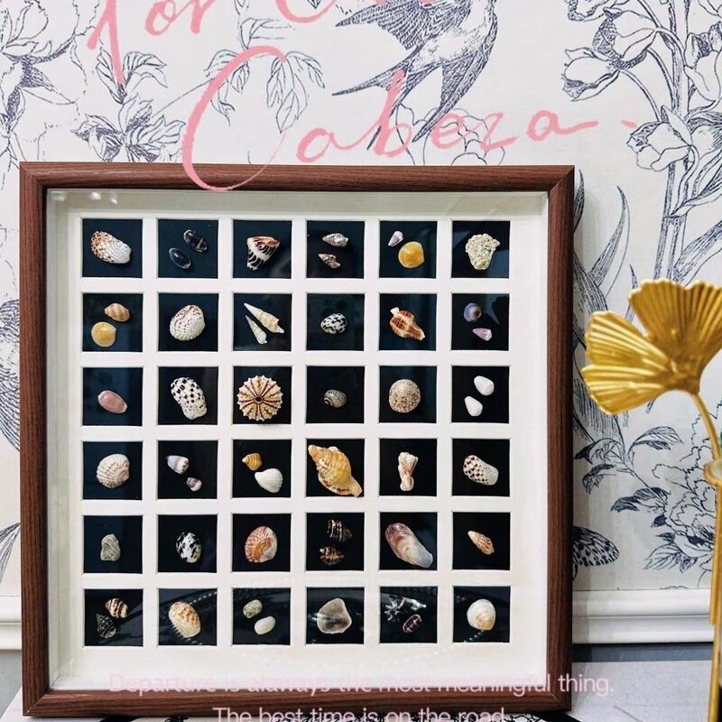 Handmade DIY creative seaside three-dimensional hollow grid photo frame display stand picture frame gift with dried flower specimens and shell grid Handmade DIY creative seaside three-dimensional hollow grid photo frame display stand picture frame gift with dried flower specimens and shell grid