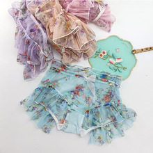 爱扬外贸高腰大飞边甜美彩印透气舒适包臀大码女士洛丽塔性感内裤