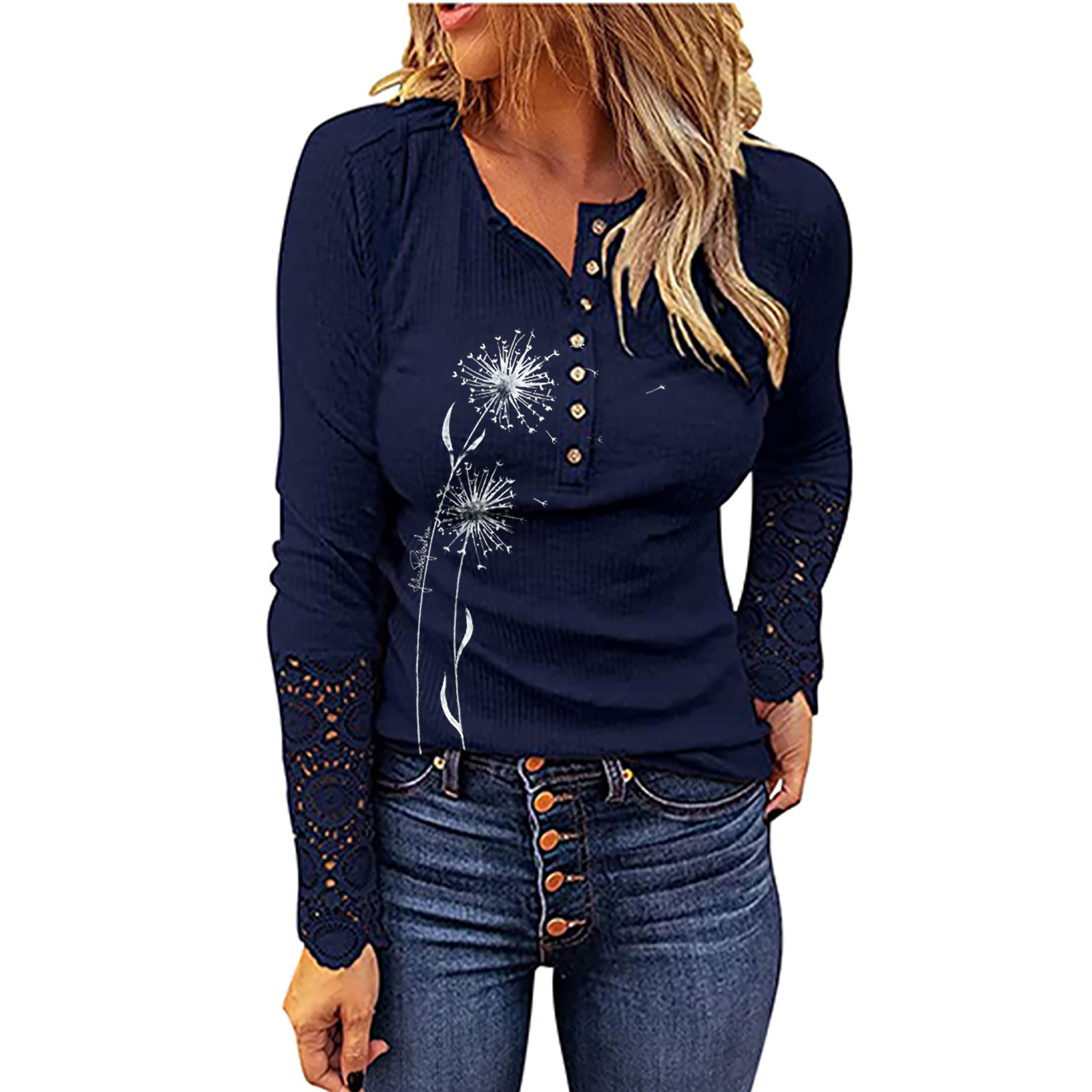 Women's Knitwear Long Sleeve Sweaters & Cardigans Printing Button Fashion Dandelion display picture 5