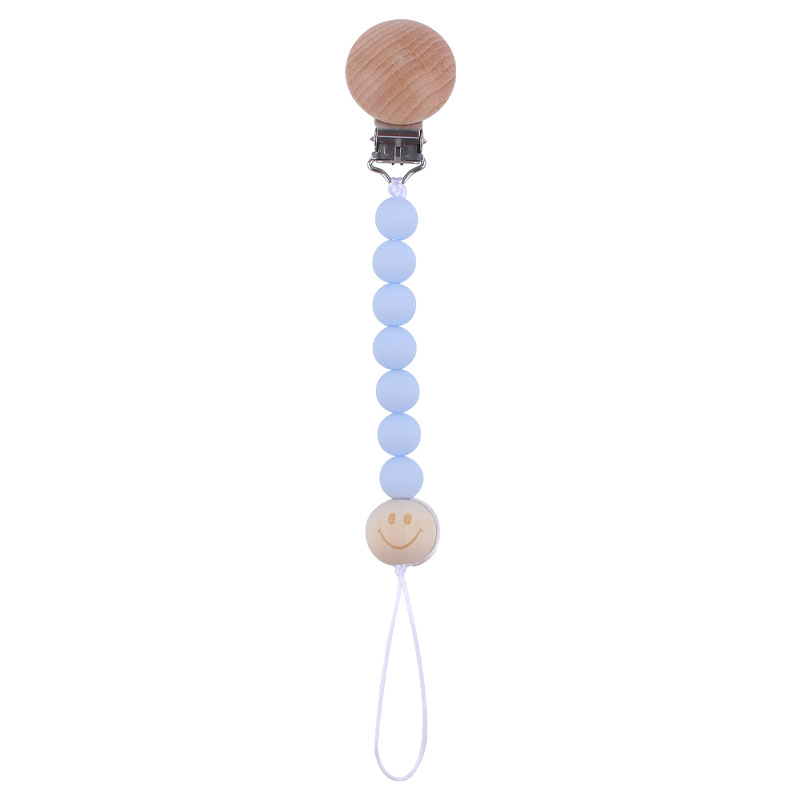 Nuevos suministros para bebés clip de chupete de haya creativo bebé DIY patrón de dibujos animados cuentas de madera Cadena de chupete cadena anti-caída