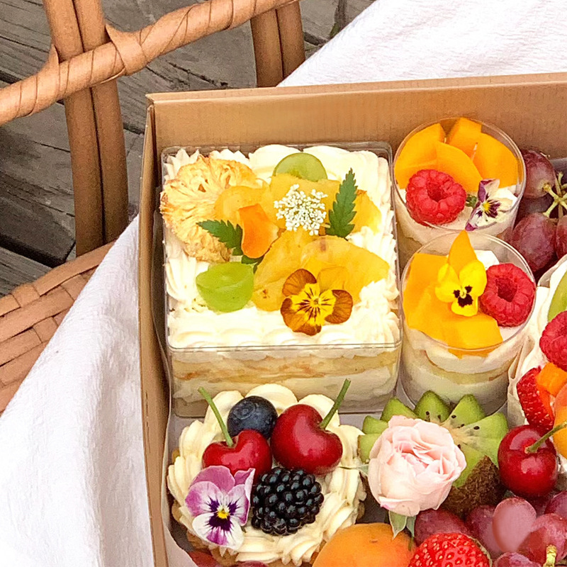 Brown Packing Corrugated Paper Spring Window Camping Style Fruit Picnic Box Dessert Cake Box Picnic Packing Box Picnic Box