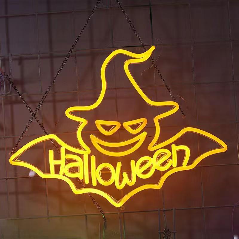 Luz de neón transfronteriza amazónica personalizada calabaza fantasma de Halloween luces decorativas happy Halloween atmósfera
