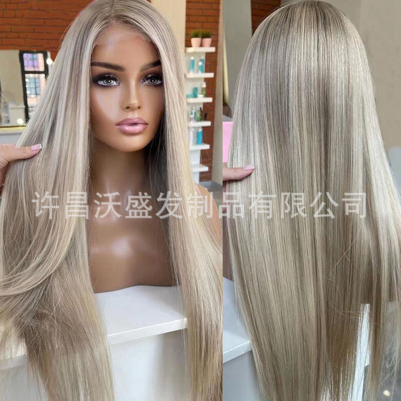 Amazon Cross-border European and American Wig 613Blonde Highlight Wig Female human hair wigs