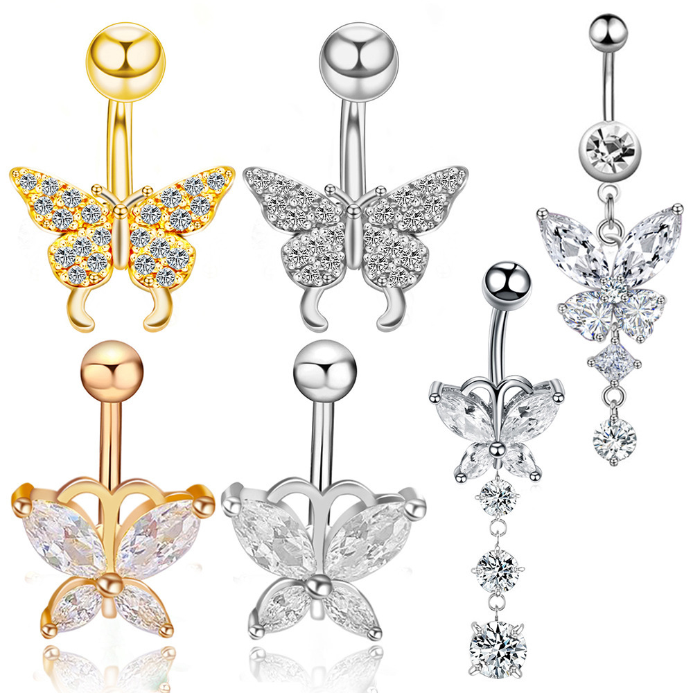 Fashion Butterfly Stainless Steel Inlay Zircon Belly Ring 1 Piece display picture 1