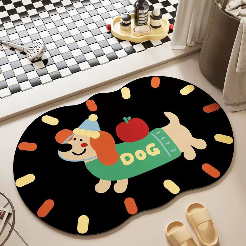 Cute Puppy Entrance Entrance Stain-Resistant Door Mat Bathroom Shower Room Strong Absorbent Foot Mat Diatom Mud Style Floor Mat
