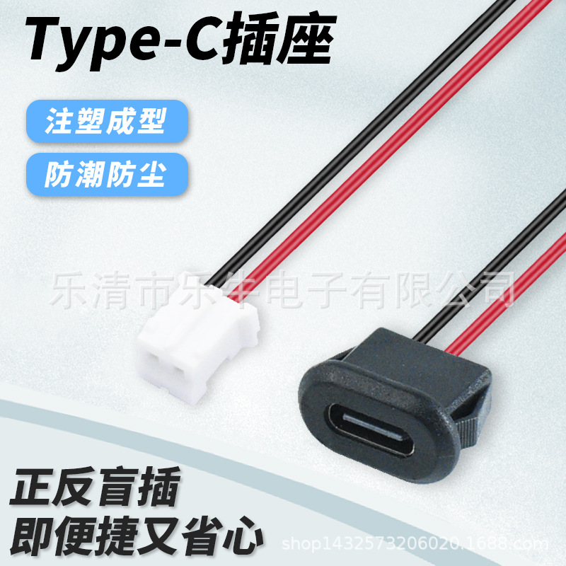 电动产品TYPE-C2P 24号线母座 方形防水注塑密封卡扣固定电源接口