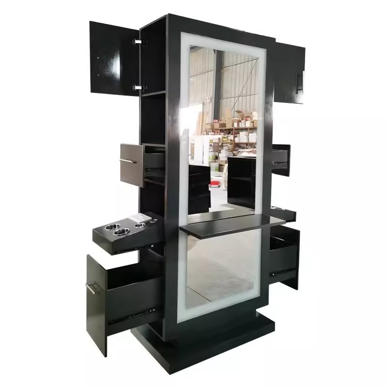 Fábrica Comercio exterior barbería espejo Gabinete integrado de escritorio de doble cara peluquería ESPEJO peluquería maquillaje especial con luz