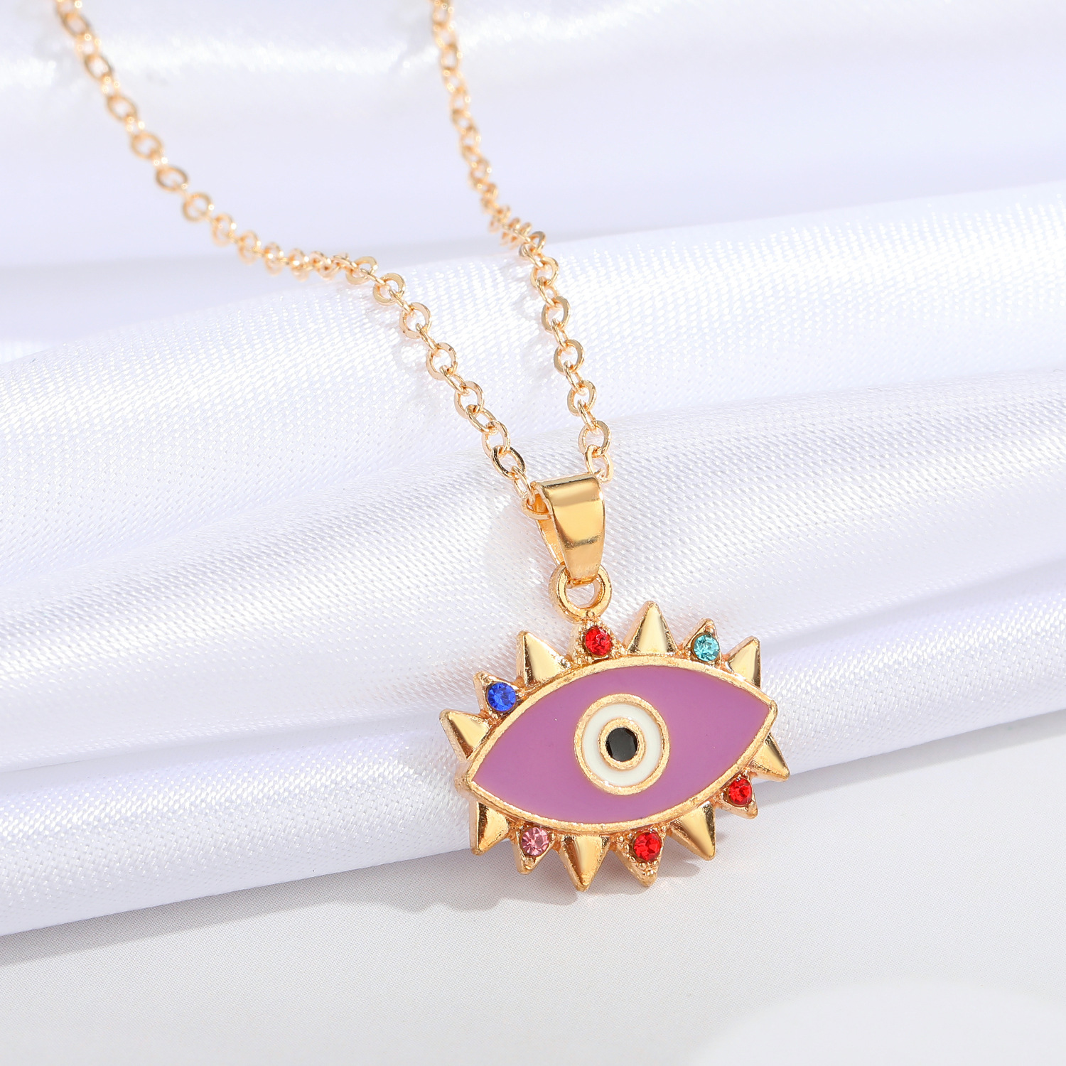 Retro Devilu0027s Eye Color Diamond Pendent Necklace Wholesale Nihaojewelry