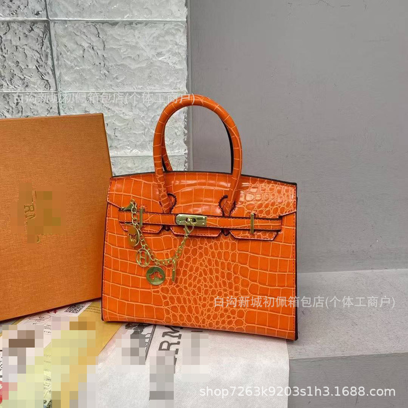 Cross-Border Crocodile Leather Handbag Large Capacity Texture Platinum Bag Fashionable Simple Women's Shoulder Crossbody Bag Wholesale
