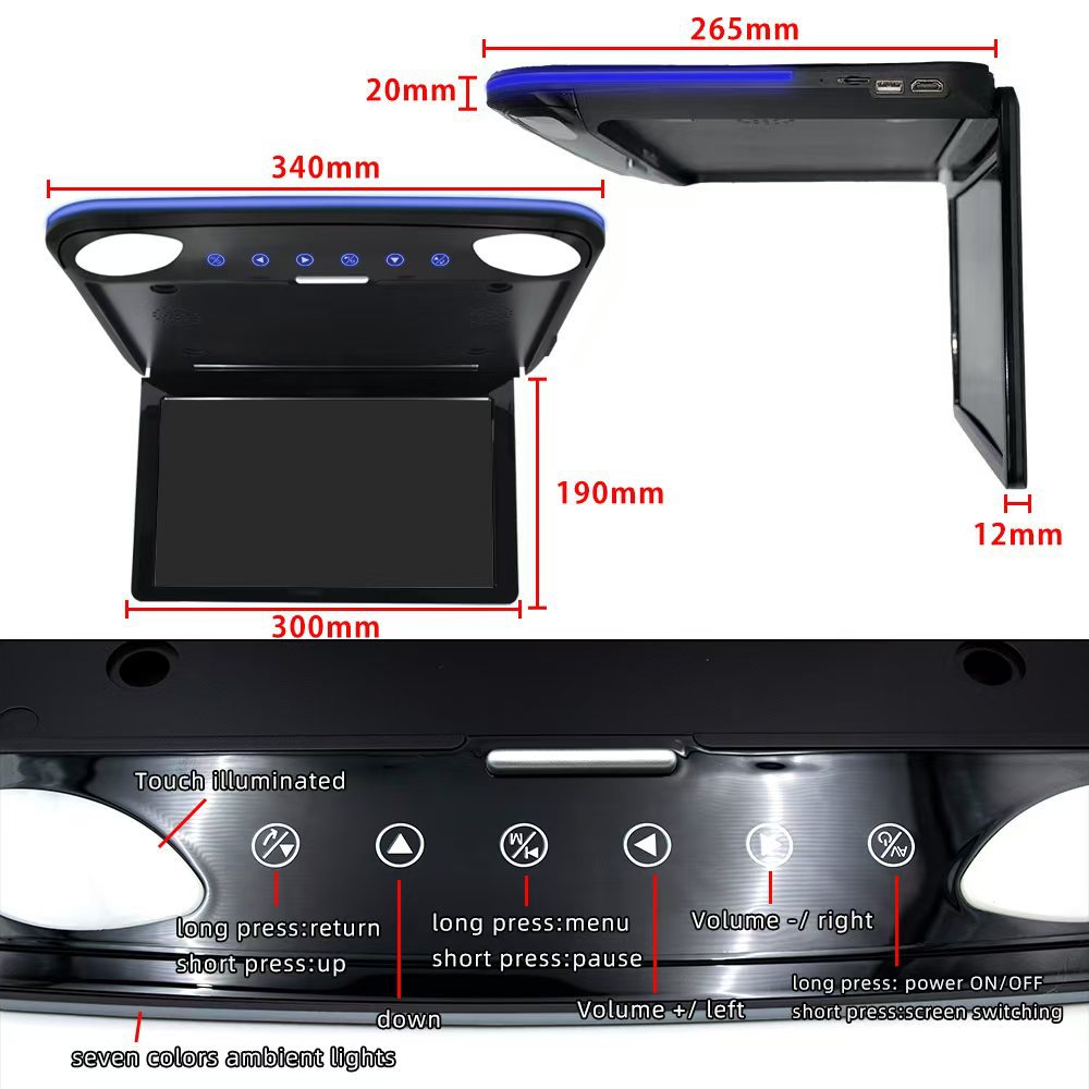 11.6 inch Car Roof Mount Monitor MP5 Player with HDMI Input