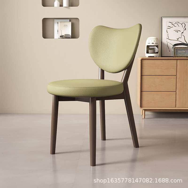 Silla de comedor de madera sólida retro nórdica, silla de comedor moderna y simple, respaldo de cuero suave, taburete de comedor de hotel antiguo