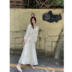 クロスボーダー国民風新しい中国風の優しいファッションカジュアルスーツロングスカート女性の夏の新しいスリム気質プリント