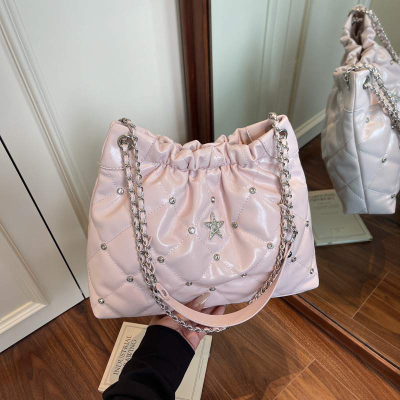 Bolso de cadena de moda coreana 2025 verano nuevo bolso femenino bolso de hombro bordado de rombo bolso de mensajero de diamantes de gran capacidad