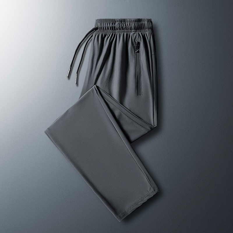 2024 pantalones de seda de hielo pantalones casuales deportivos elásticos finos de verano para hombres pantalones de secado rápido con aire acondicionado de talla grande sueltos y gordos