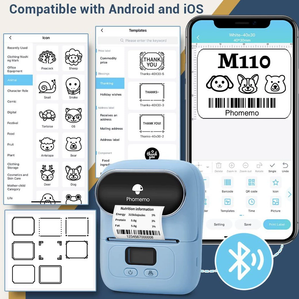 Phomemo Printer, mobile phone, bluetooth