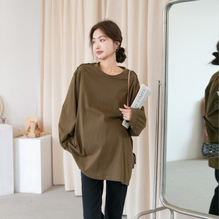 Spring and Autumn maternity clothes Korean style mid-length maternity T-shirt long loose plus size shoulder characteristic closed t Korean style casual