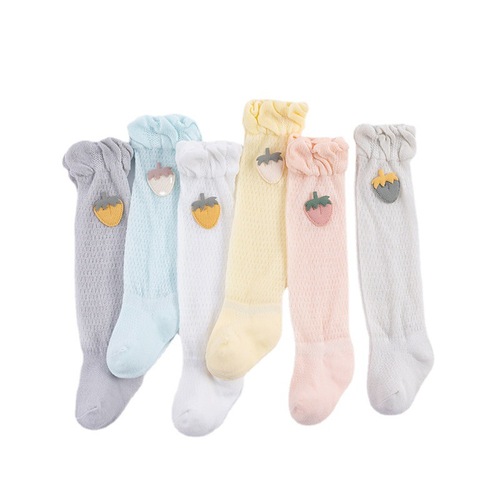 Baby socks summer ultra-thin children's mosquito-proof socks baby knee-high socks cartoon strawberry mid-calf mesh socks