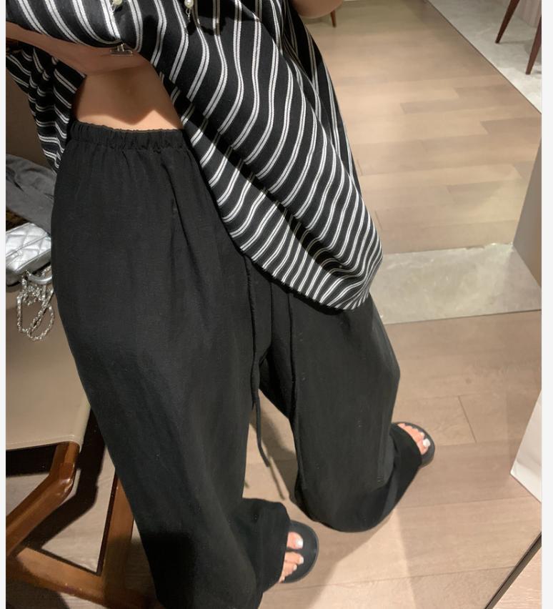 Quần culottes nữ ống rộng cạp chun rút dây chất liệu linen phối tencel dáng dài mùa hè — màu đen, Trà trắng, xanh lam chi tiết 10