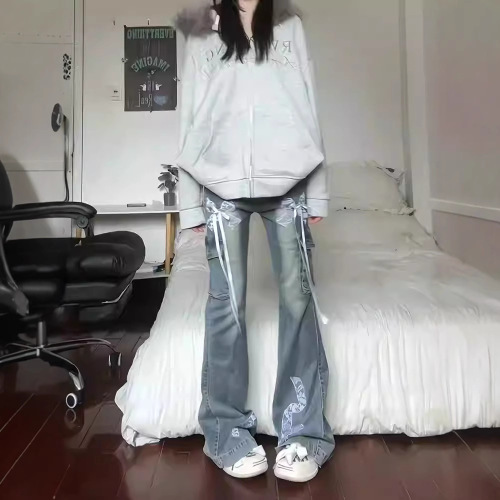 American Retro Lace Butterfly Knot Micro Mini Skirt Women Spring and Autumn Version Hot Girl High Street Design Sense Slim Flared Pants