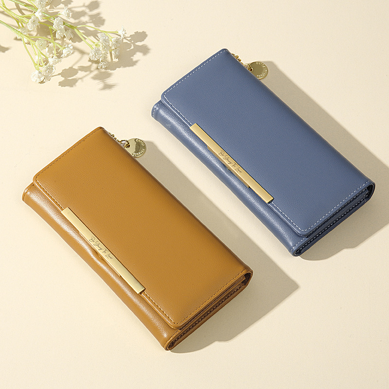 Cartera de mujer Haitao estilo coreano largo color sólido doble bolsa Super multi-Tarjeta embrague de color sólido monedero al por mayor