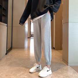 加绒宽松休闲运动裤女秋冬高卫裤腰纯色束脚长裤跨境女装外贸批发