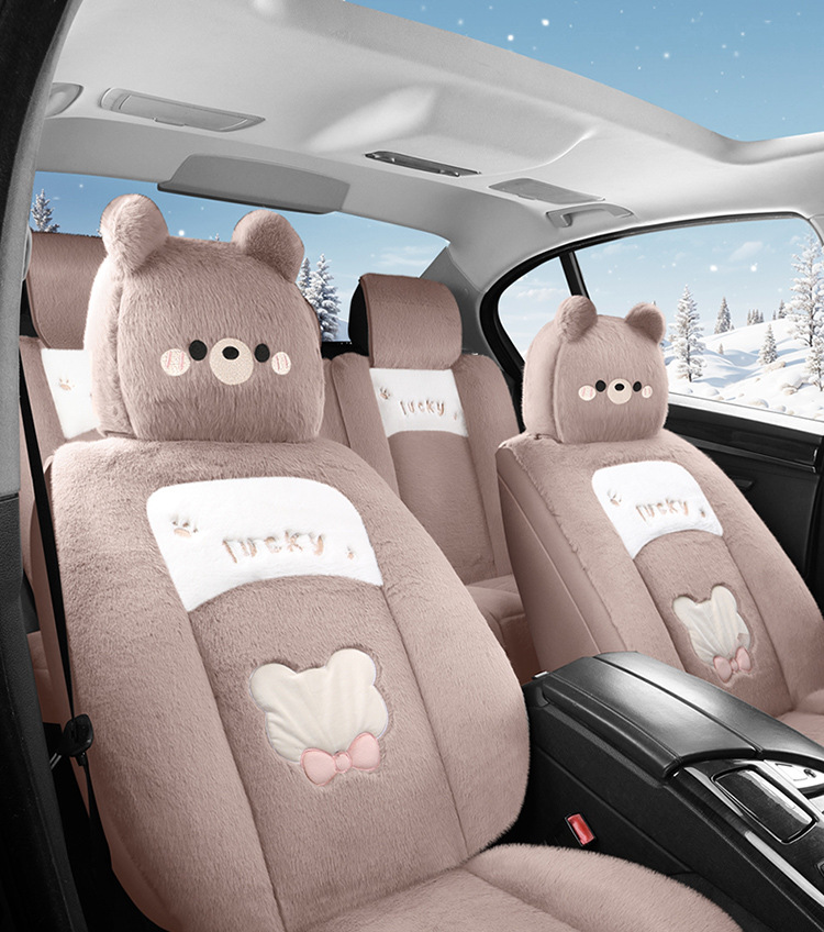 New All-Inclusive Car Seat Cushion Linen Breathable Cartoon Bear Four-Season Universal Car Seat Cushion Wear-Resistant Car Seat Cover