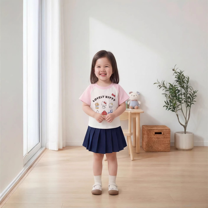 26 New Styles of Girls' Pullover Short-Sleeved Tops, T-Shirts, Kidsren's Summer Round-Neck Cartoon Printed Loose-Fitting Kidsren's Bottoming Shirts