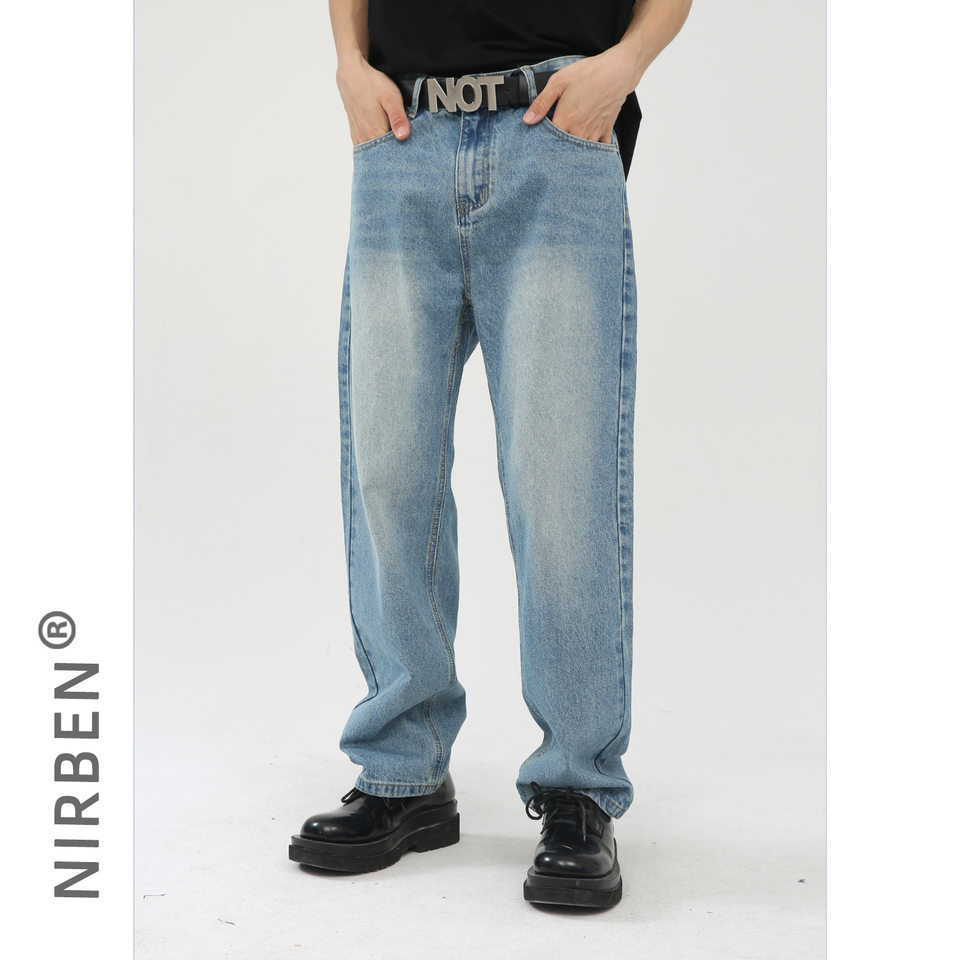 Quần jean nam ống thẳng phong cách Hàn Quốc, quần dài denim xử lý giặt cổ điển tôn chân — Xanh denim