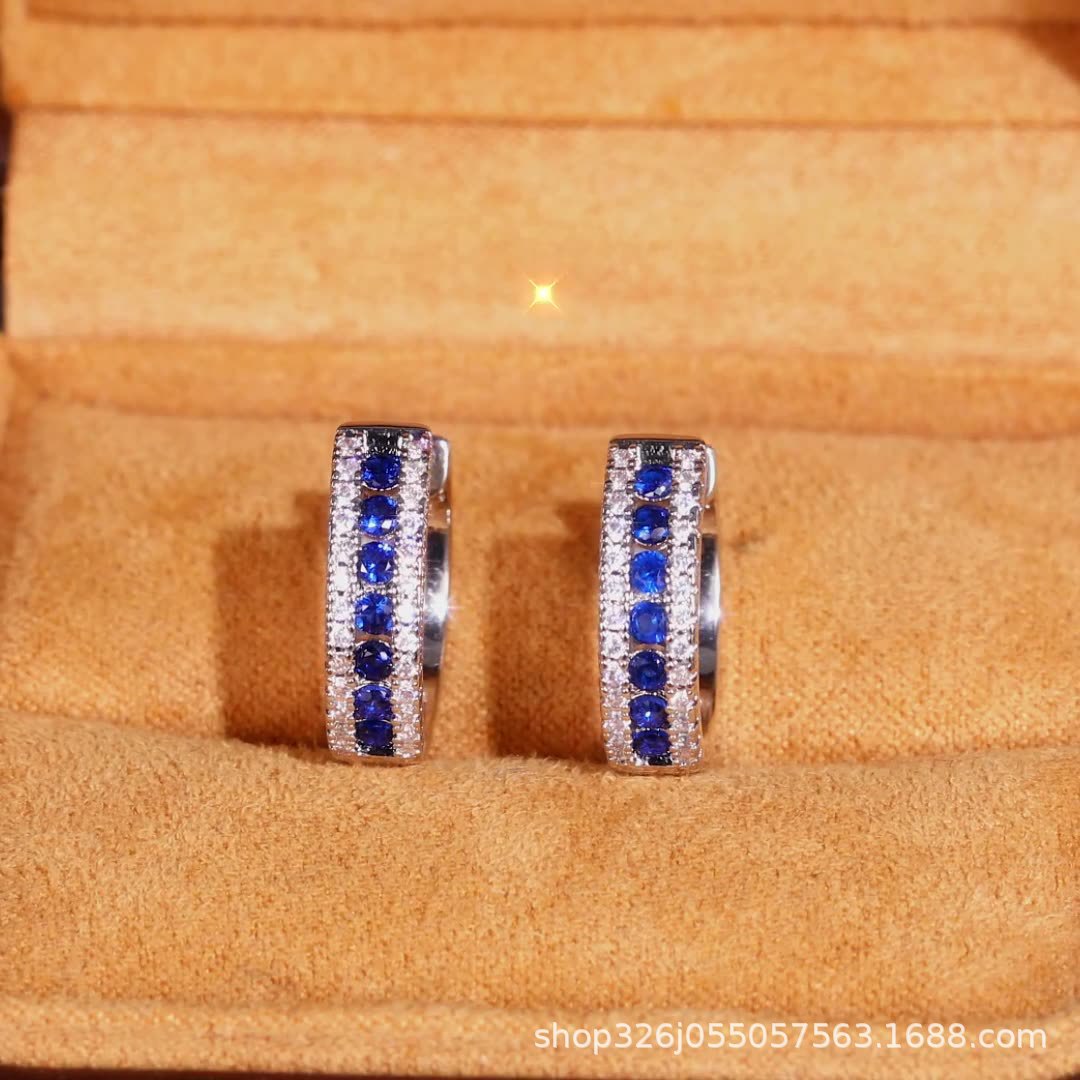 Elegant Imitation Sapphire Earrings, Korean Style Women's Zircon Earrings, Fashionable Line Earrings, Classic Earrings