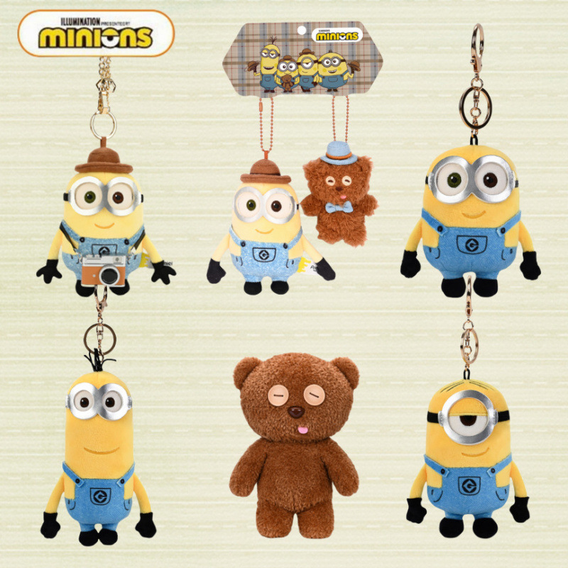 Authentic Universal Minions Despicable Me Keychain Tim Bear Plush Toy Keychain Bag Accessory for Women