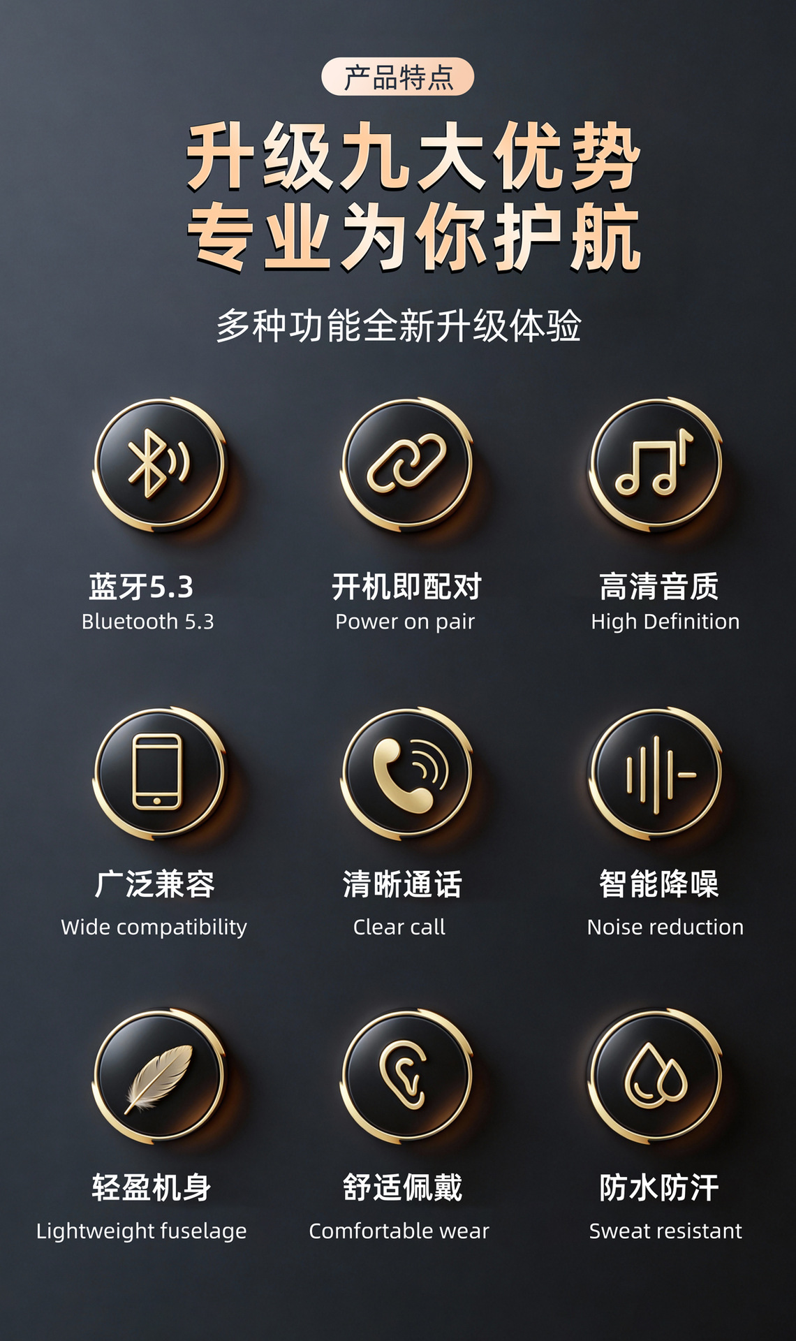 新款高质感ai翻译智能眼镜音乐通话降噪会议记录超长续航蓝牙眼镜