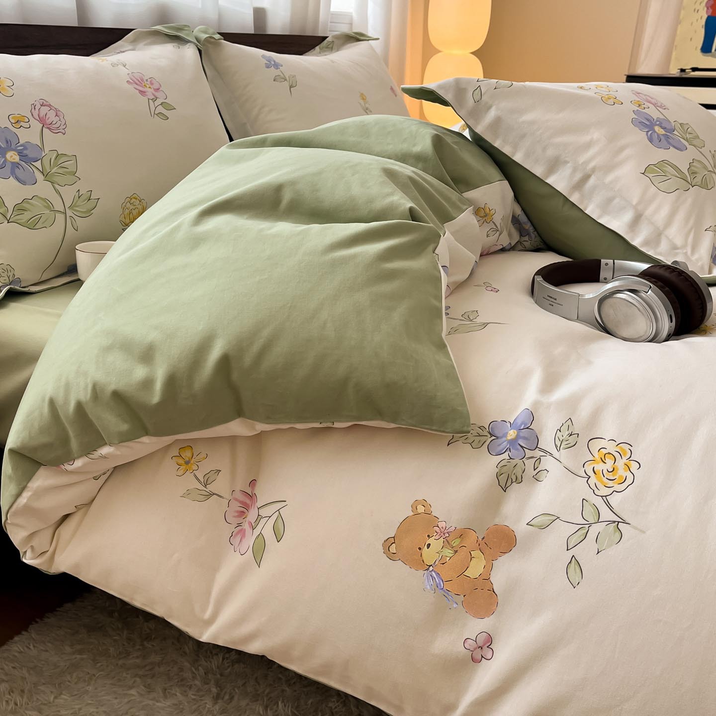 Algodón grueso de cuatro piezas, sábanas de algodón lavado con agua, dormitorios de estudiantes, tres piezas