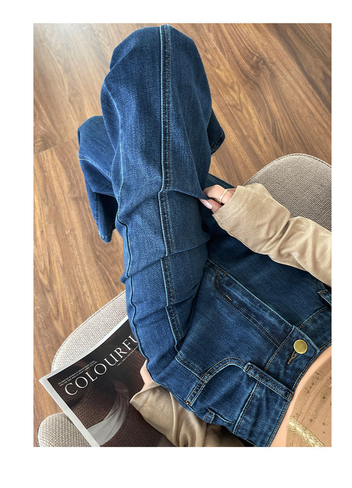 Quần jeans nữ ống loe nhẹ cạp cao tôn dáng màu xanh cổ điển — Xanh cổ điển - Dài hơn, Xanh cổ điển - Tiêu chuẩn chi tiết 15