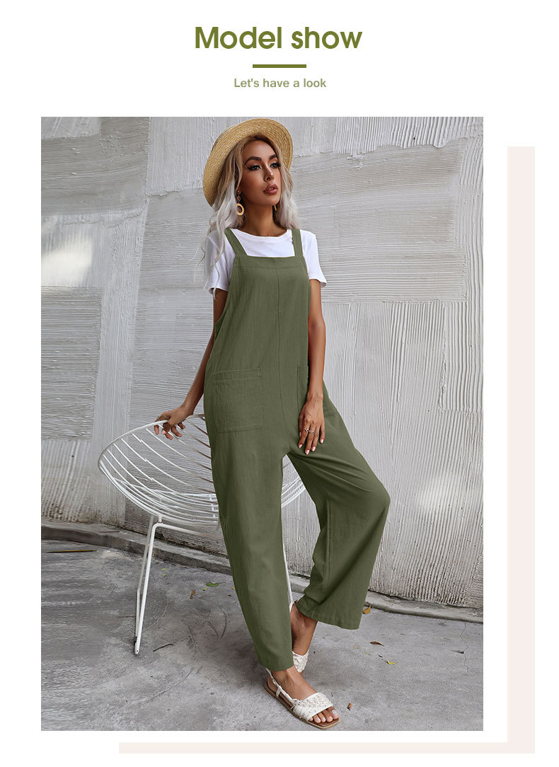 Cotton Linen Casual Suspender Jumpsuit NSDMB104540