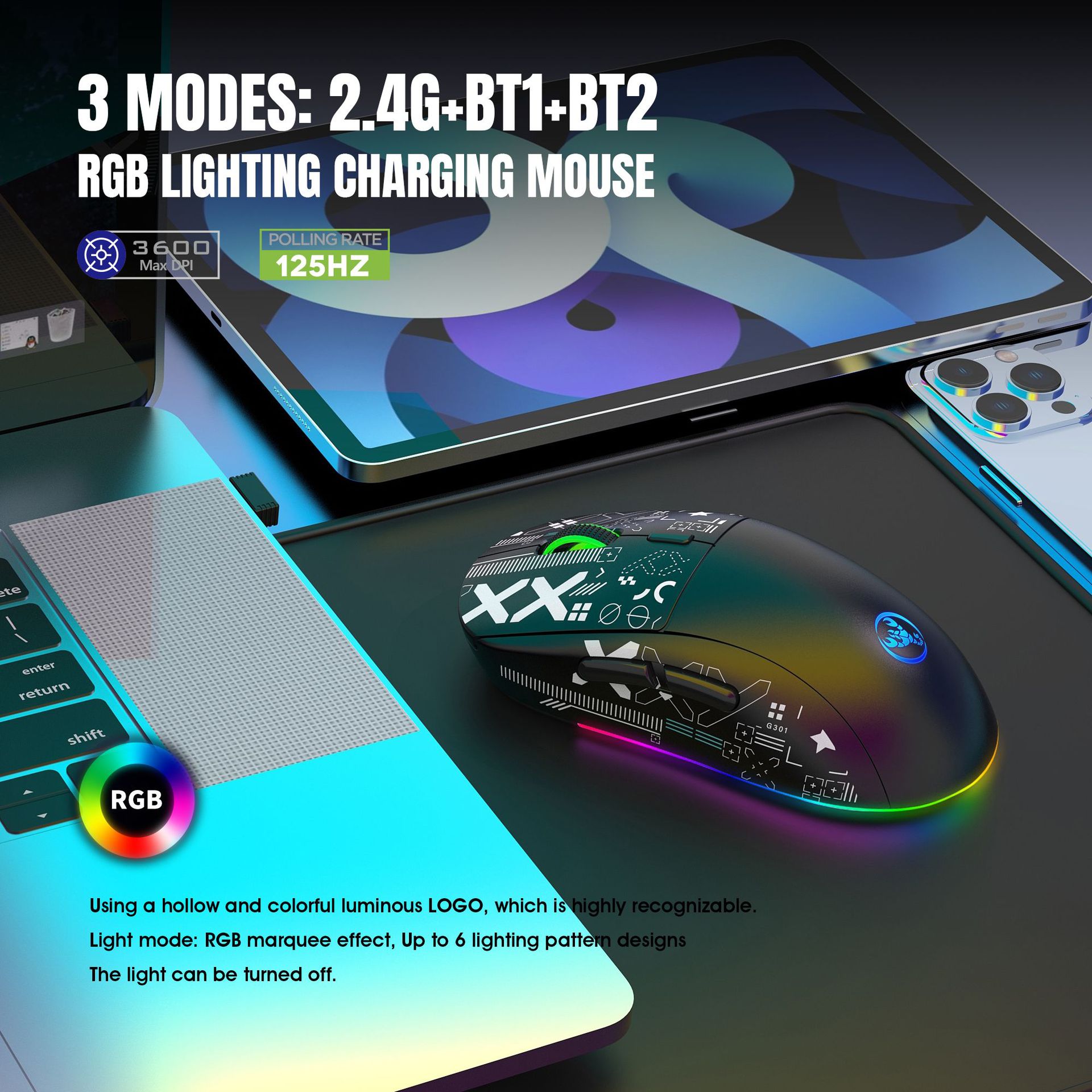 GPW wireless game RGB light-emitting TYPE-C charging mouse water transfer printing the third mock examination 2.4G dual_voghion.com