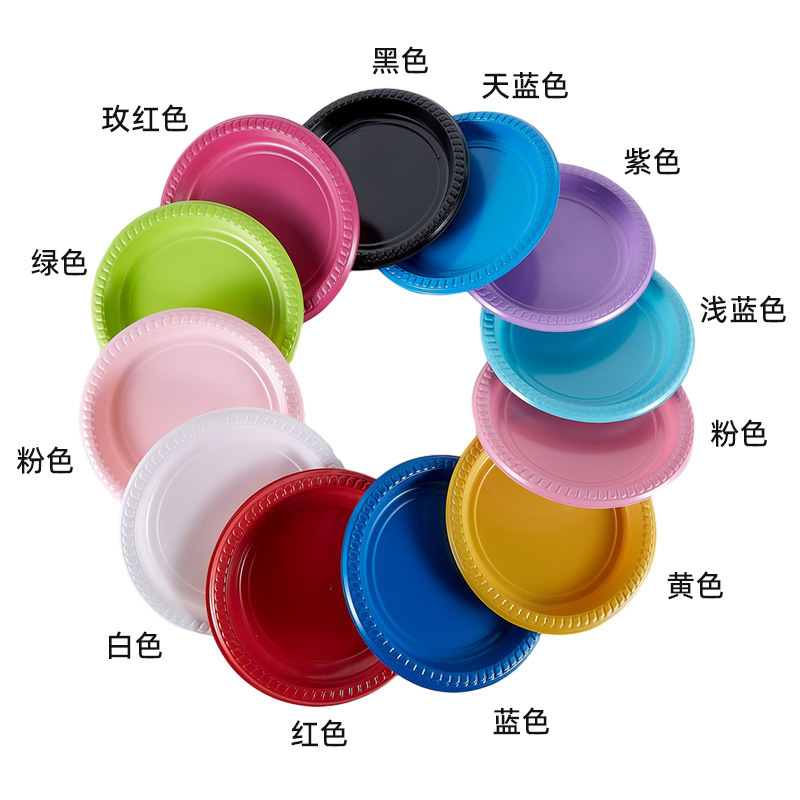 Customized Disposable Dinner Plate 7inch 9inch Food Grade Ps Plastic Round Plate Dish Plate Party Picnic Saucer Fruit Plate