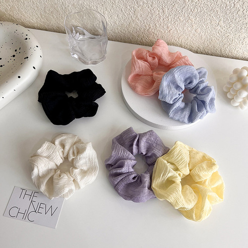Korean style gentle spring and summer new style simple pleated linen French large intestine hair ring Internet celebrity tie hair rope hair accessories intestine ring
