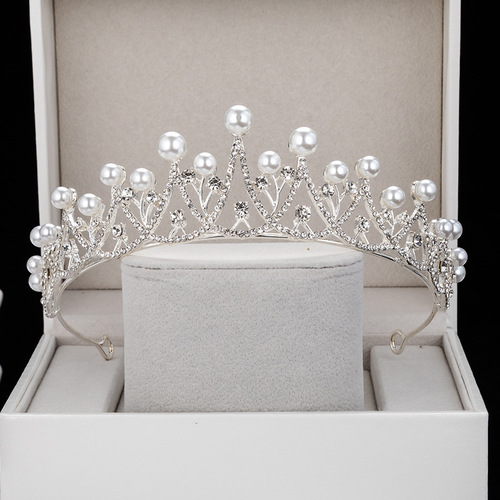 Children's Birthday Crown Alloy Pearl Crown Headwear Bridal Wedding Dress Hairband Dinner Performance Tiara