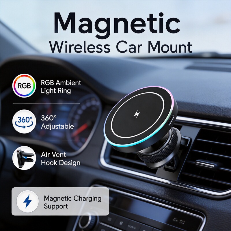15W Magnetic Wireless Charging Car Phone Holder 360 ° Rotating car navigation air vent mount 15W Magnetic Wireless Charging Car Phone Holder 360 ° Rotating car navigation air vent mount