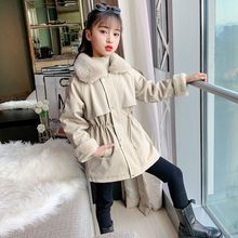 女童冬装外套加厚派克服2020新款韩版加绒皮衣儿童洋气中长款棉衣