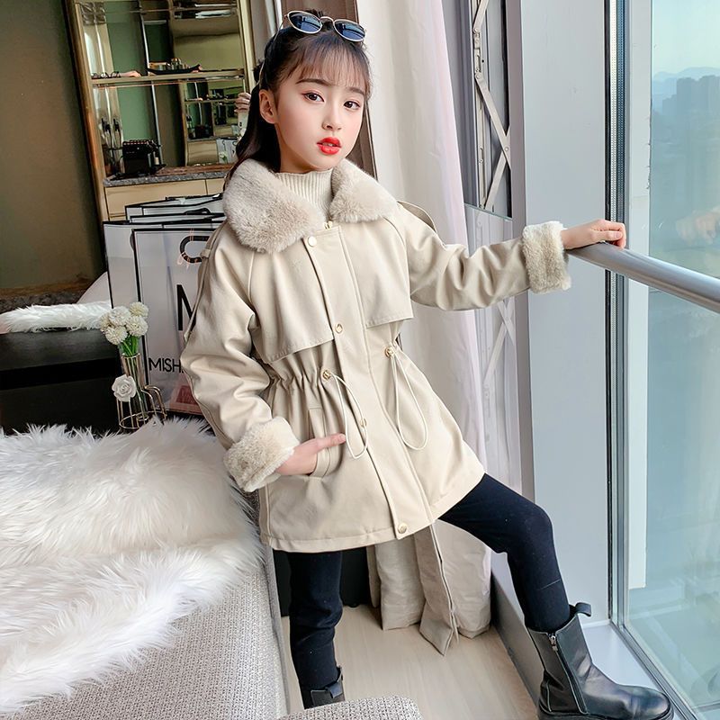 女童冬装外套加厚派克服2020新款韩版加绒皮衣儿童洋气中长款棉衣
