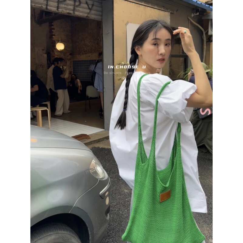 In Choose U Xiaoxiaojia 2025 New Small Leather Label Knitted Bag Large Capacity Shoulder Bag
