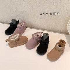 Children's low-top matte leather snow boots Korean style girls solid color cotton boots boys short boots baby cotton shoes