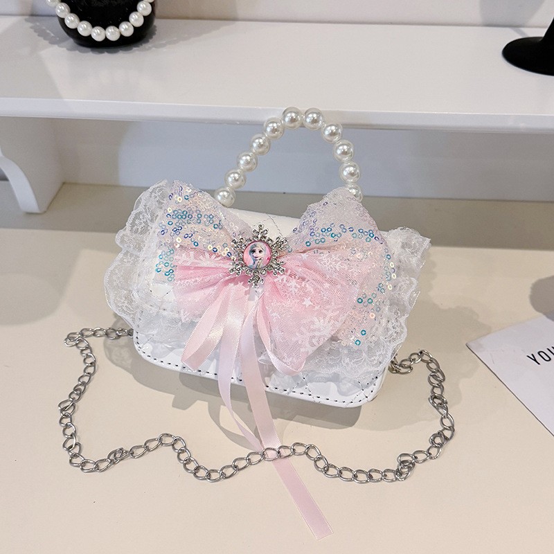 Bolso de perlas, bolso de arco, bolso de princesa Melody, bolso de Año Nuevo, bolso de hombro cuadrado de cadena de niña roja