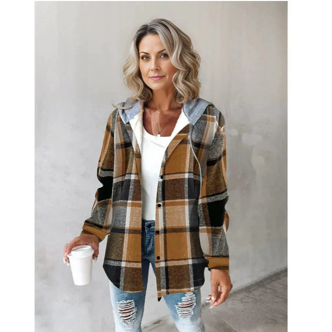 2024 European and American Casual Aliexpress Amazon Hot Selling Women's Large Plaid Women's Outwear Plaid Autumn and Winter New Style