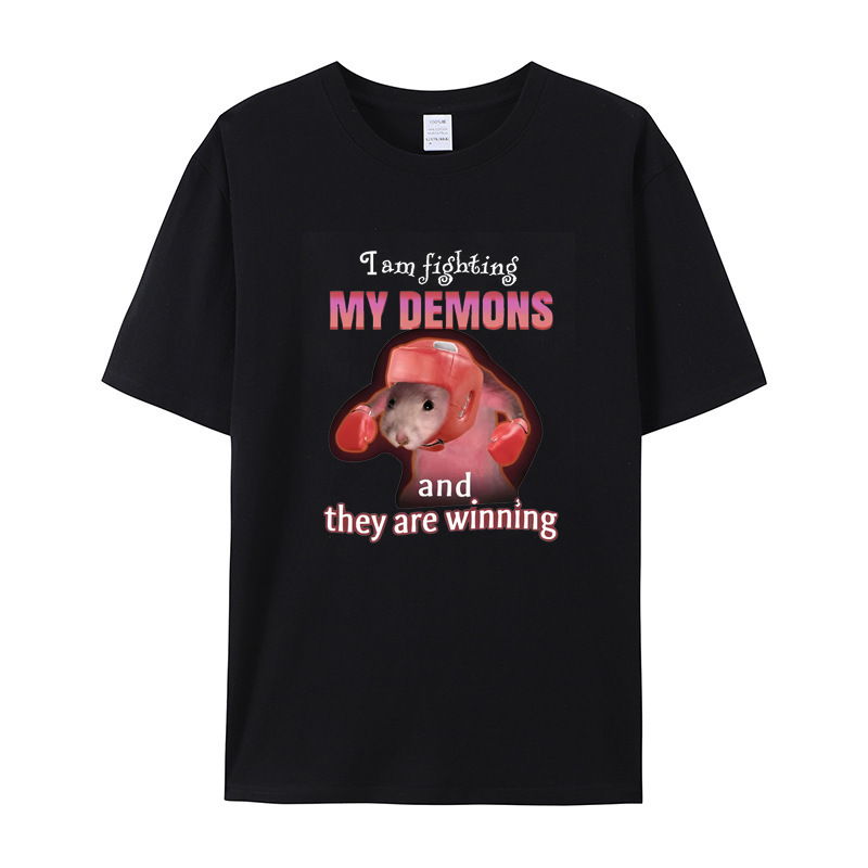 Guangzhou Yiye Clothing Factory's Funny "I'M Fighting My Demons and Winning" Mouse Terrier T-Shirt for Men Guangzhou Yiye Clothing Factory's Funny "I'M Fighting My Demons and Winning" Mouse Terrier T-Shirt for Men