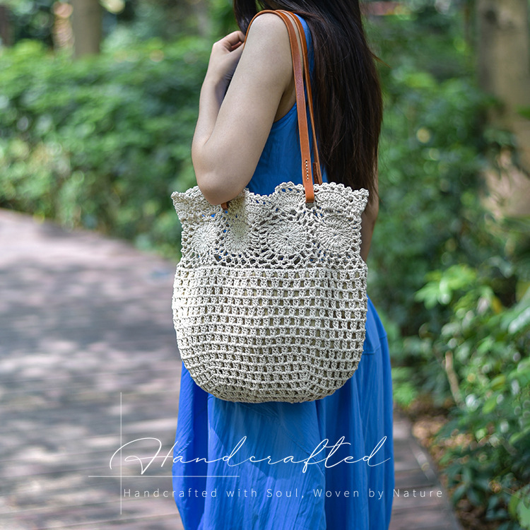 Artistic Pastoral Style Casual Fashion Versatile Large-Capacity Women's Shoulder Bag Summer Woven Lace Knitted Bag