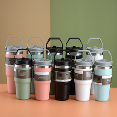Cross-border foreign trade ice cup 304 stainless steel 30OZ car cup portable thermos cup with straw can be printed with logo