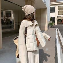 米白色设计感双面呢拼接羽绒服女2025冬季新款时尚小众90白鸭绒服