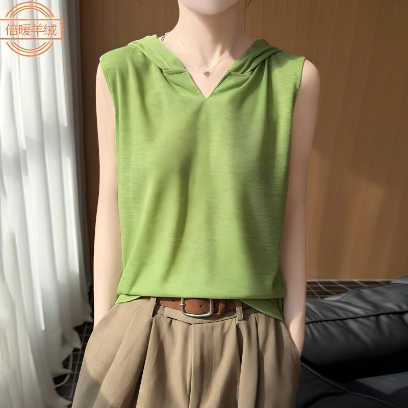 Spring and Summer Casual Hooded Sleeveless Layered Knit Vest for Women, Lightweight, Comfortable, Loose, Versatile, Breathable, Skin-Friendly T-Shirt Spring and Summer Casual Hooded Sleeveless Layered Knit Vest for Women, Lightweight, Comfortable, Loose, Versatile, Breathable, Skin-Friendly T-Shirt